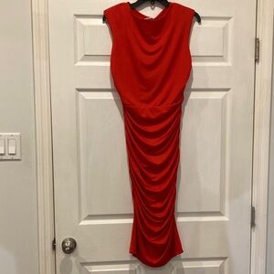 Sofia by Sofia Vergara Red Ruched Midi Dress Size M Bodycon Sleeveless